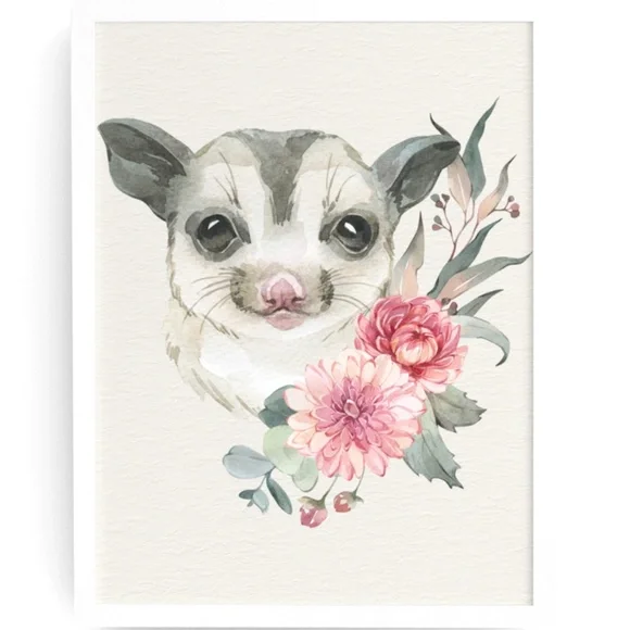 Watercolor Floral Sugar Glider Wall Art Print Poster Unframed - Picture 3 of 9